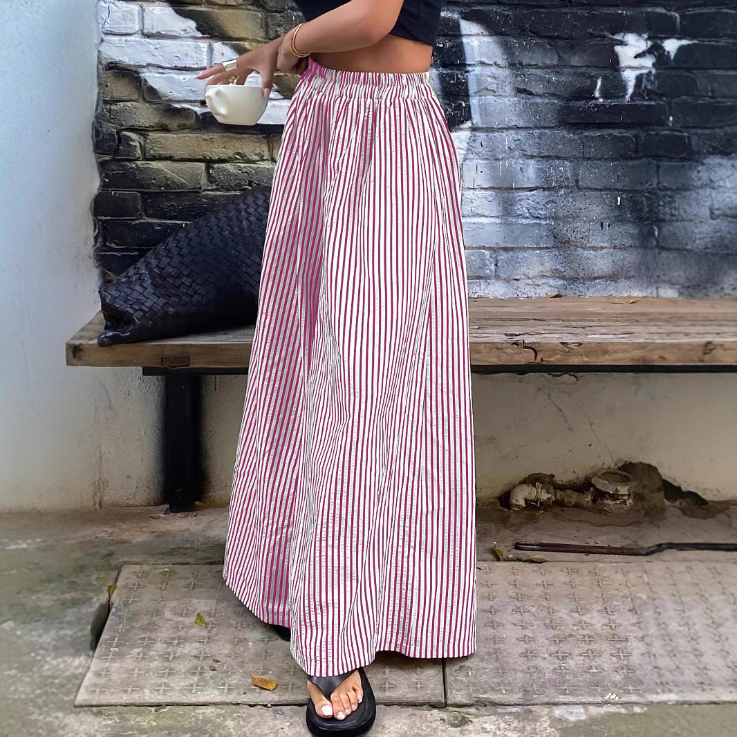 Spring Summer New Casual Versatile Striped Trousers With An Elastic Waist