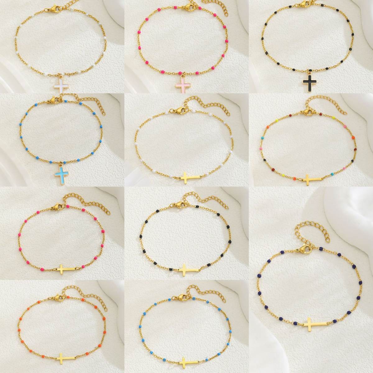 Stainless Steel Cross Simple Womens Bracelet Beaded Exquisite Graduation Season Gift Jewelry