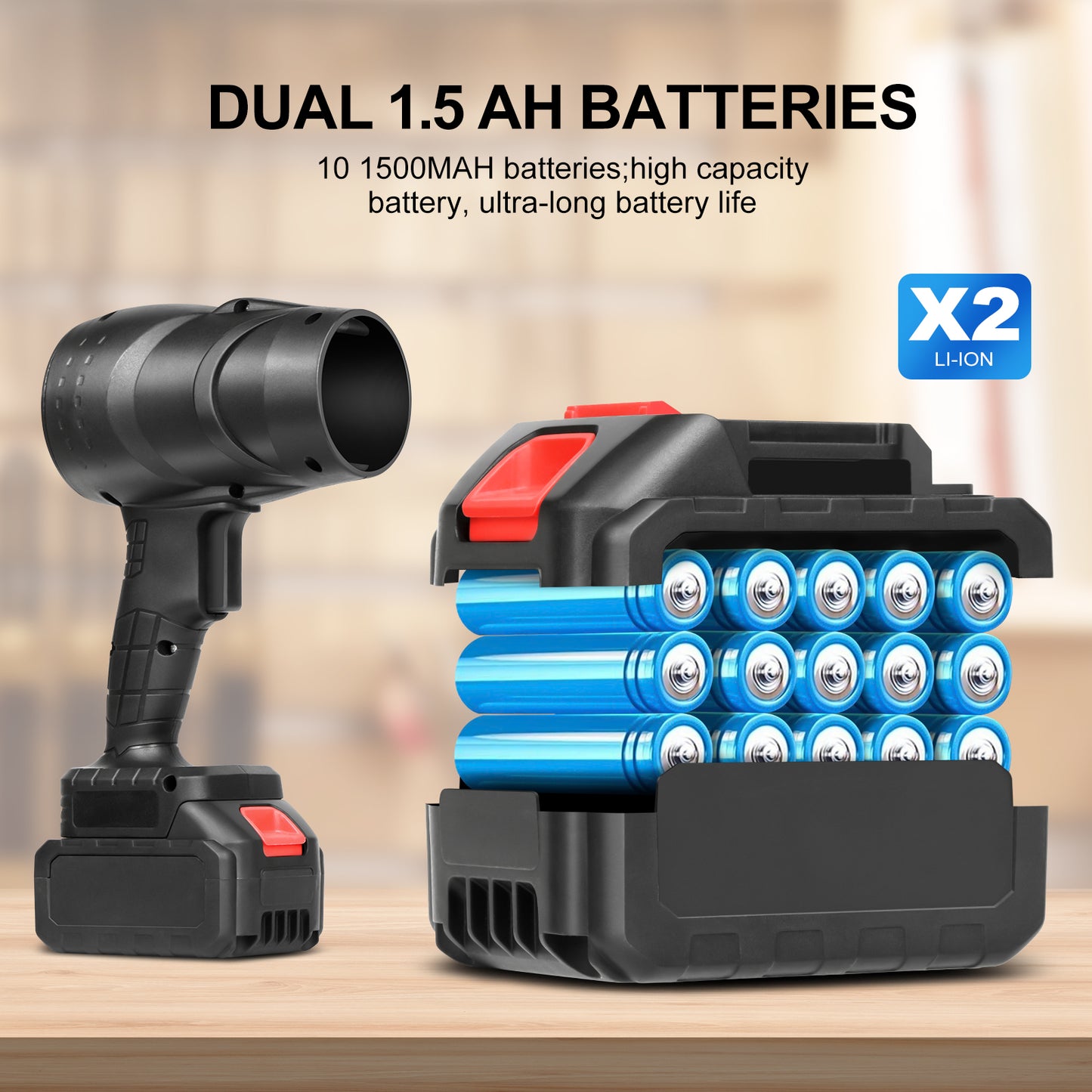Storm Turbofan,21V Electric Portable Lightweight, 32000 RPM Adjustable Speed, Equipped With 2x1.5Ah Batteries And Fast Charger, Suitable For Lawn Care