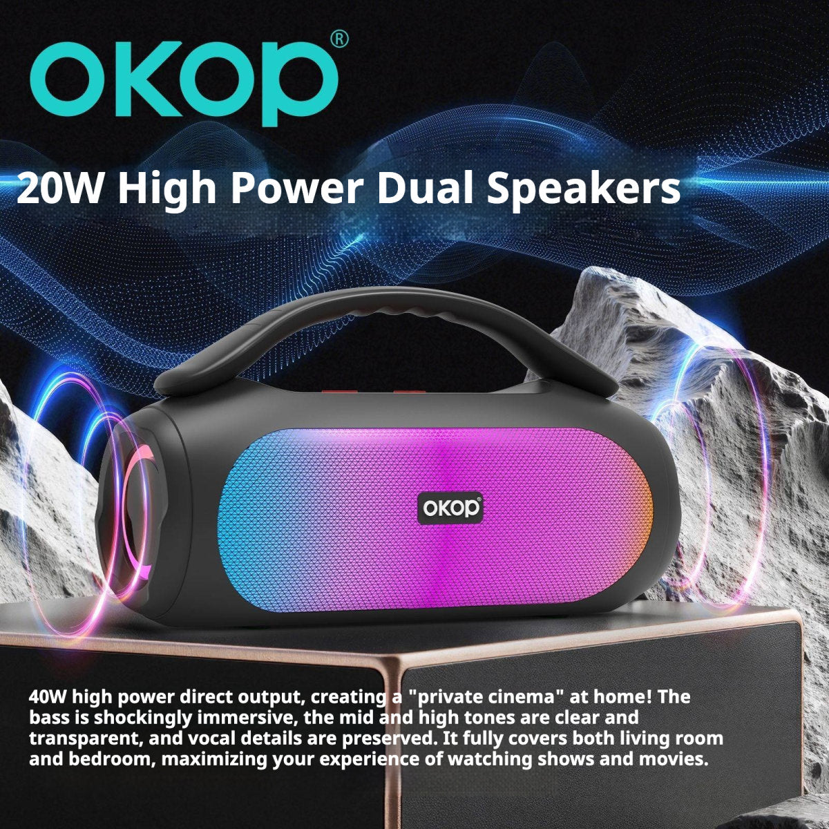 KP-819 High Power Bluetooth Speaker High Quality Audio Long Battery Life Home Audio System With Colorful Ambient Lighting Card Slot Best Seller