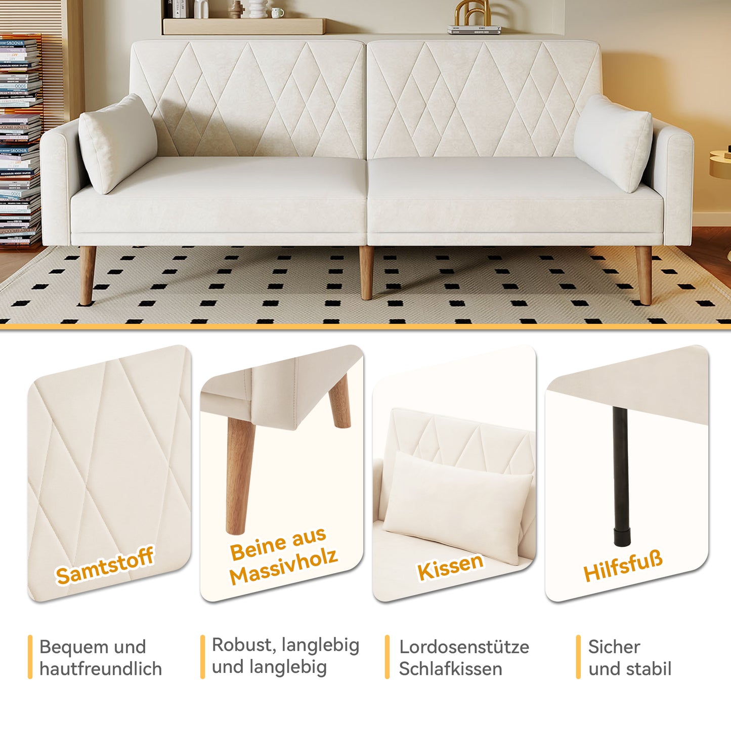 Small Sofa, Two-seater Sofa, Sofa Bed, Sofa Bed With Sleeping Function, Velvet Fabric Sofa Bed, Suitable For Living Room, Bedroom, Home Cinema, Guest Room.