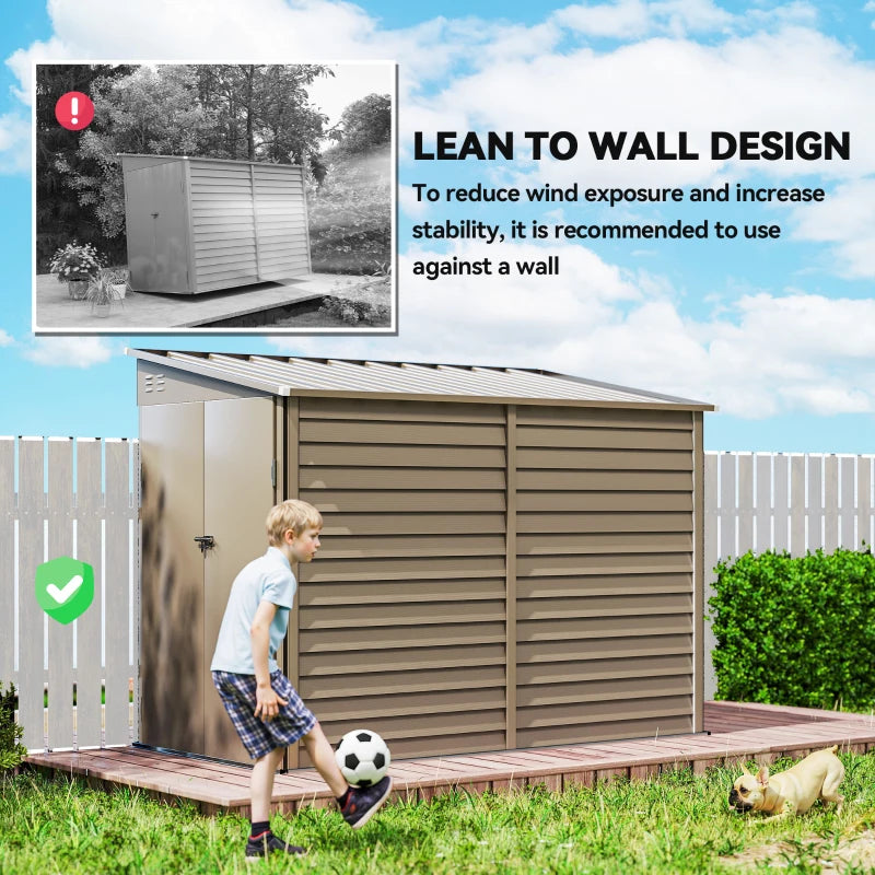 4.6' X 9' Outdoor Storage Shed, Lean To Metal Shed With Foundation Kit, Lockable Doors And Gloves For Patio, Lawn, Brown Multiple Packages