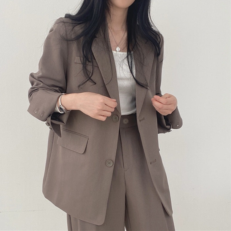 Womens Solid-color Loose-fitting Korean-style Versatile Blazer