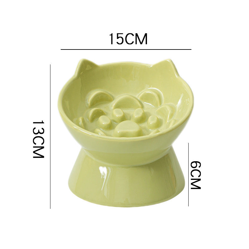 Ceramic Slow Feeding Bowl Cat And Dog Food Bowl Pet Cat Ear Relief Bowl Oblique Mouth