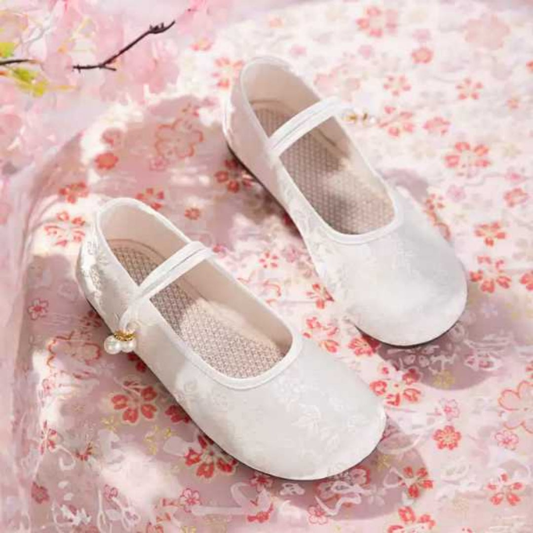 Spring & Summer Chinese Style Satin Shallow Flats -Soft Sole Breathable Mary Jane Cloth Shoes With Elegant Jacquard Texture, Perfect For Qipao & Hanfu Styling For Women