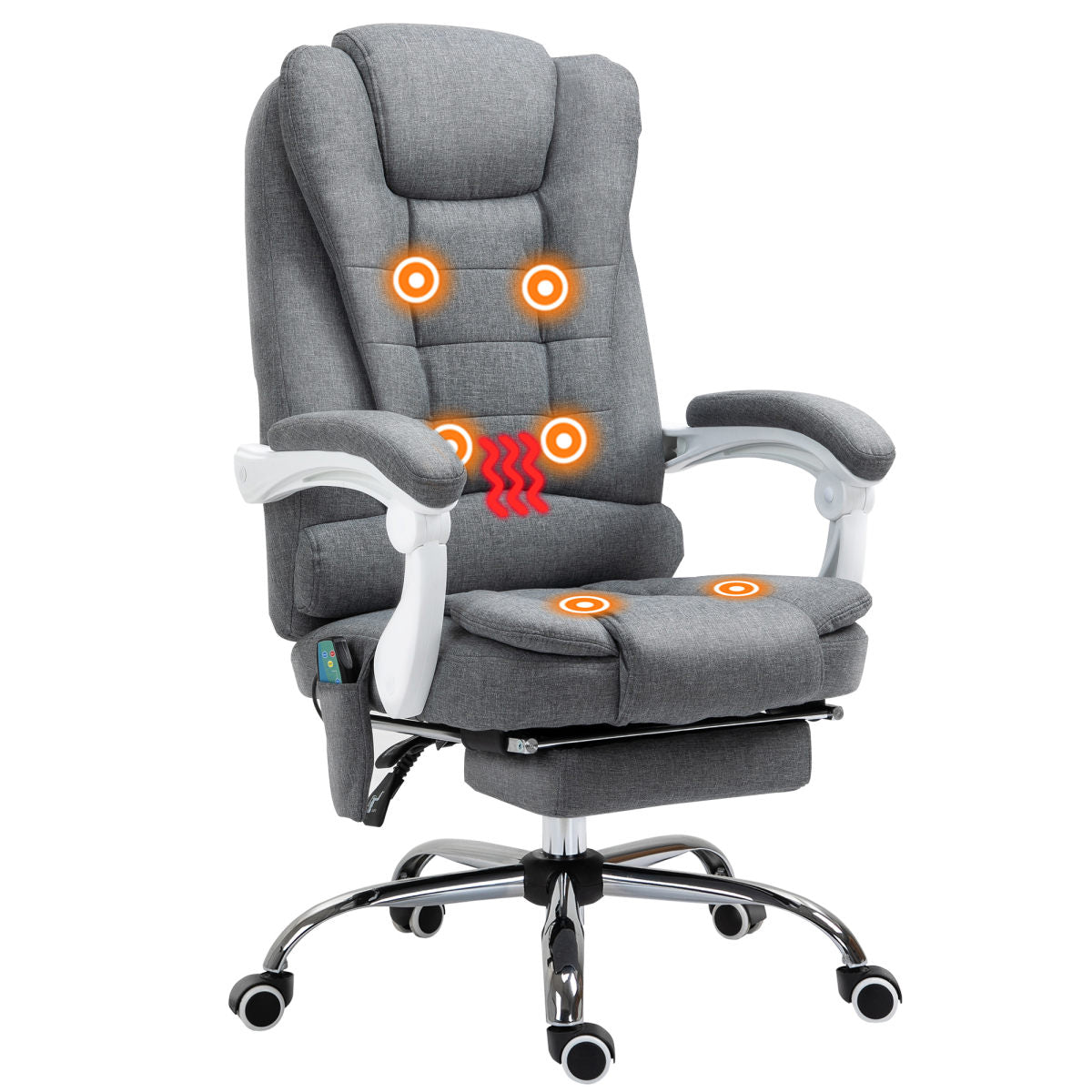 Vinsetto Heated 6 Points Vibration Massage Executive Office Chair Adjustable Swivel Ergonomic High Back Desk Chair Recliner With Footrest Grey