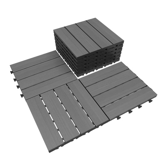 9 Pcs Interlocking Deck Tiles, 12   X 12   HDPE Outdoor Flooring, Patio Flooring Outdoor Waterproof, Deck Tiles Outdoor Waterproof For Deck Garden Poolside, All Weather Use -Dark Grey