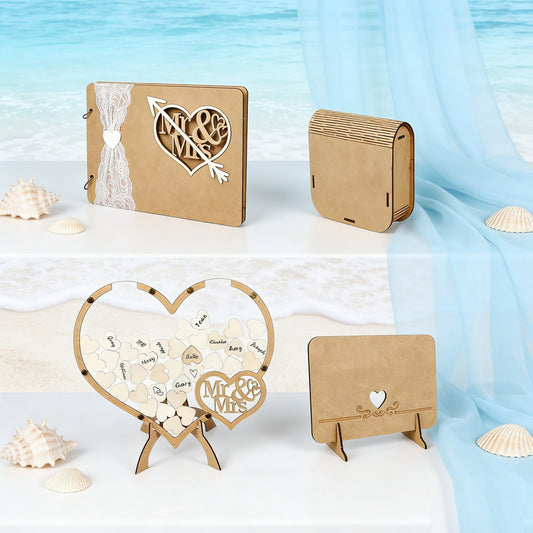 Set Of 4 Wedding Guest Books With MR & MRS Heart Design, Complete Keepsake Album Set For Congratulations & Photos, Stylish Guest Book Collection For Weddings—Wedding Guest Book