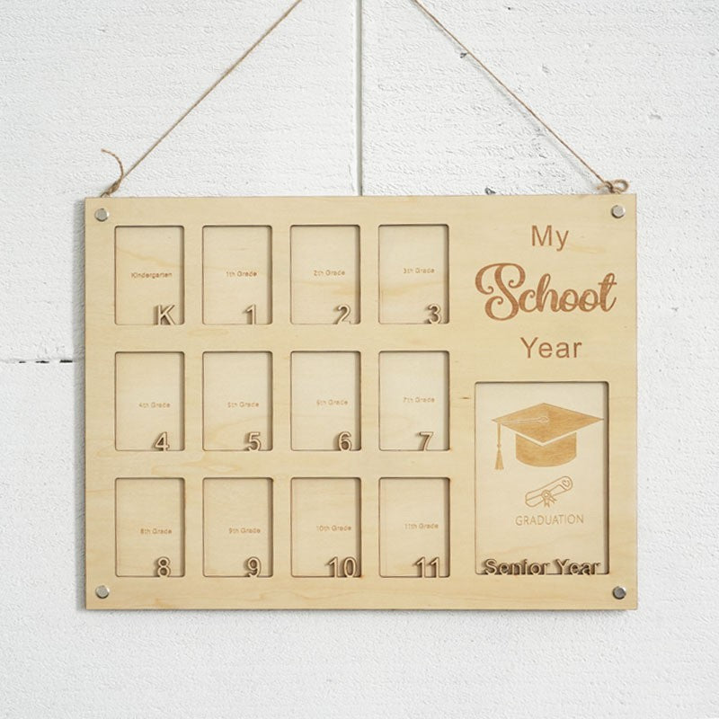 Wooden School Years Picture Frame Kindergarten To Senior Graduation Multi Slots Photo Display Wall Decor Children School Memory Keepsake Frame