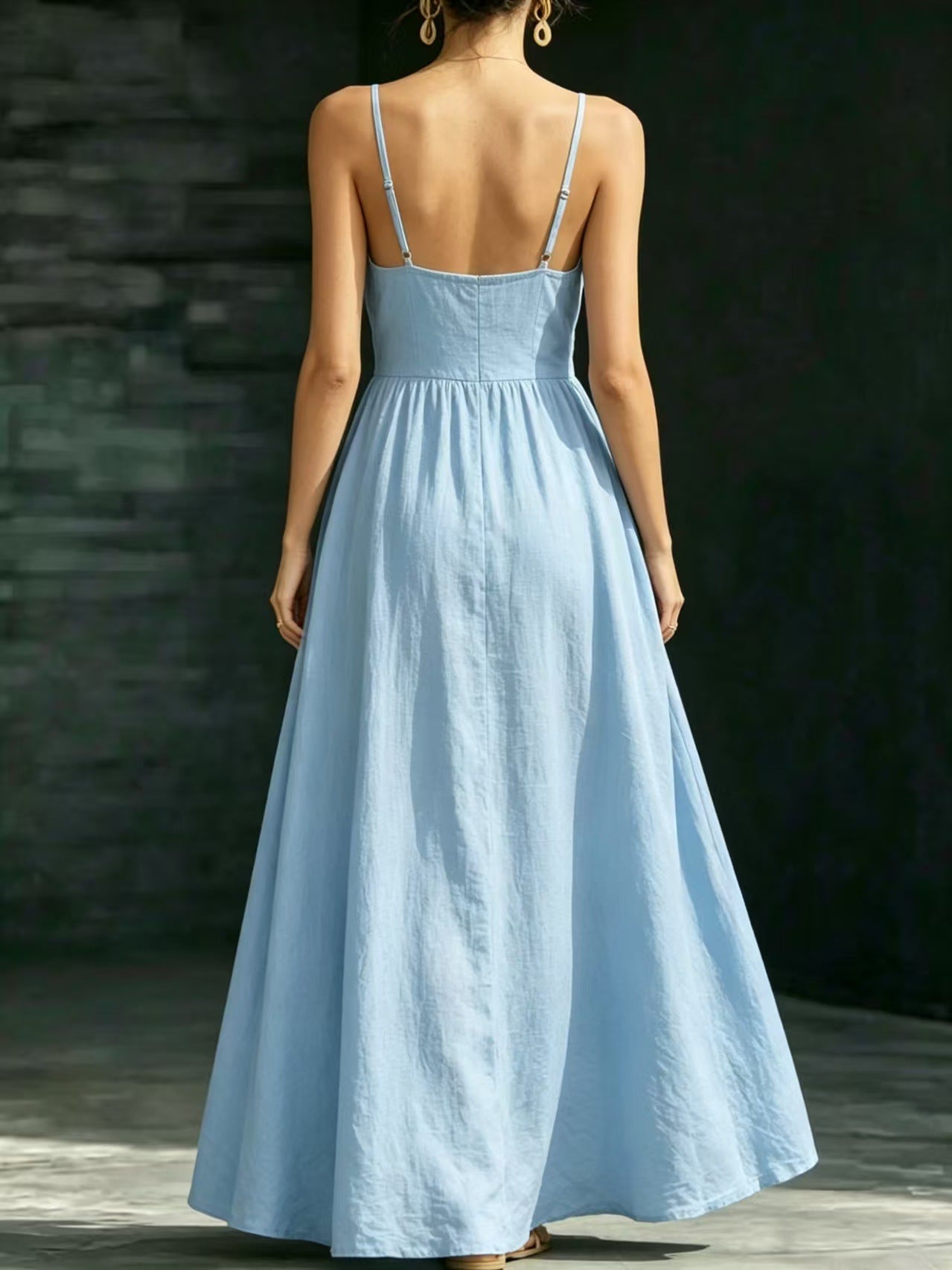 Summer V-Neck Spaghetti Strap Maxi Dress With Pockets - Elegant Vacation & Office Wear For Women