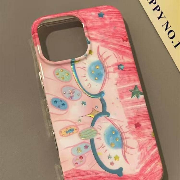 Hair Blue Glasses Laser-Printed Star Design Phone Case For Nail Art