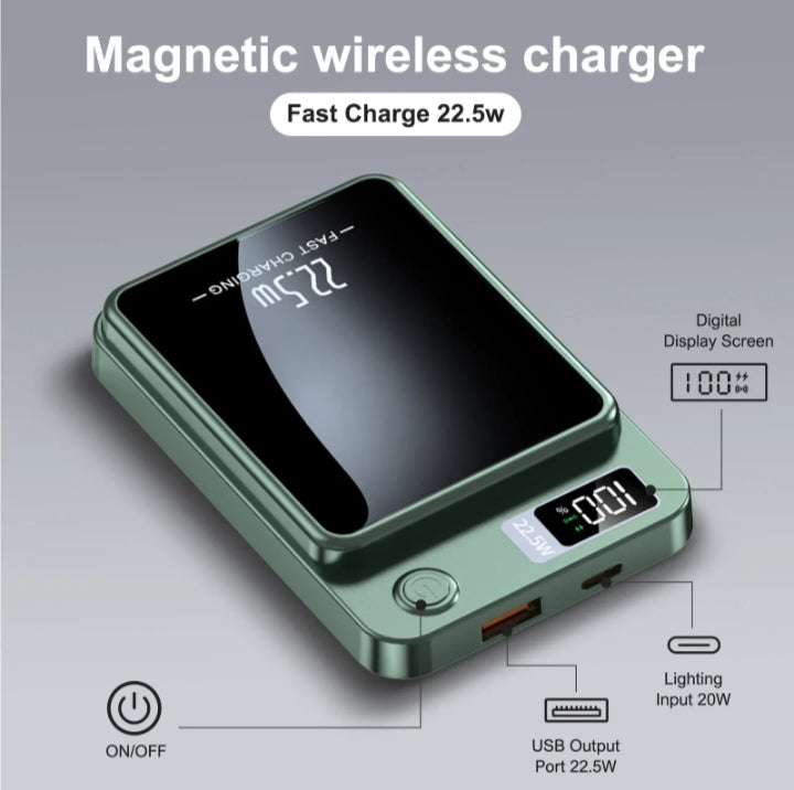 Magnetic Wireless Power Bank 22.5W Fast Charging Portable Charger With Digital Display