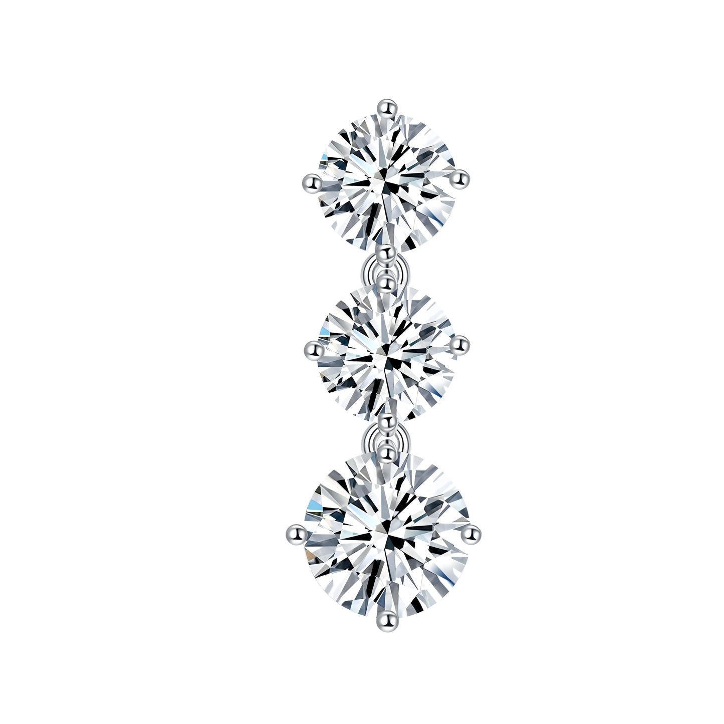 S925 Sterling Silver Moissanite Dangle Earrings 3-Stone Round Cut Vertical Drop Earrings With GRA Certificate Platinum Plated Fine Jewelry Gift Box Set For Women