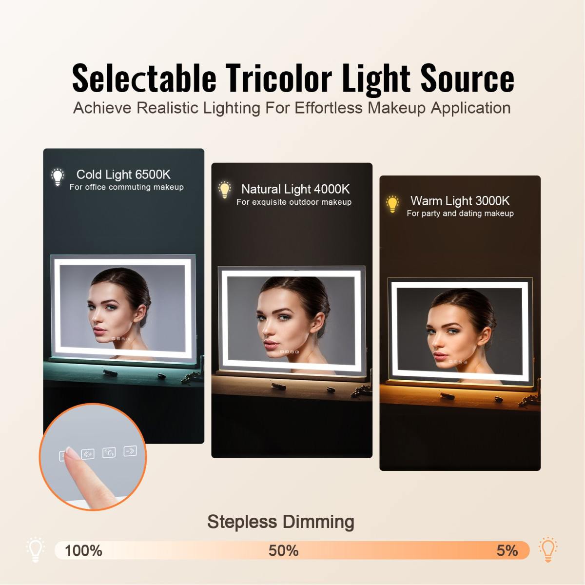 Hollywood Schminkspiegel Mit Beleuchtung, Kosmetikspiegel Mit 3 Farbbeleuchtungsmodi, LED-Schminkspiegel Mit Lichtern, 5-fache Vergrößerung, Bluetooth, USB, Smart-Touch-Steuerung, 797x547mm