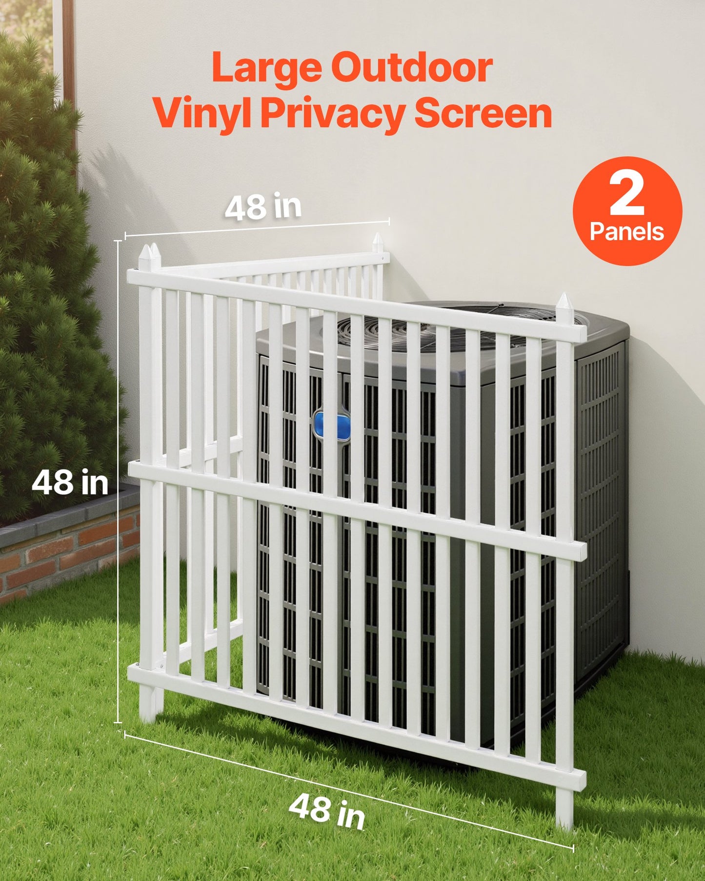 2 Panels Outdoor Privacy Screen, 48 X 48 In Air Conditioner Fence With 19.7 In Ground Stakes, Pool Equipment Enclosure, Strip Vinyl Privacy Fence, Ideal For Trash Can And A/C Units, White