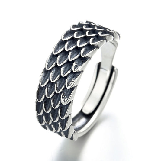 1pcs 999 Sterling Silver Vintage Dragon Scale Statement Ring, Bold Edgy Style, Ideal For Birthdays & Men's Luck Gifts
