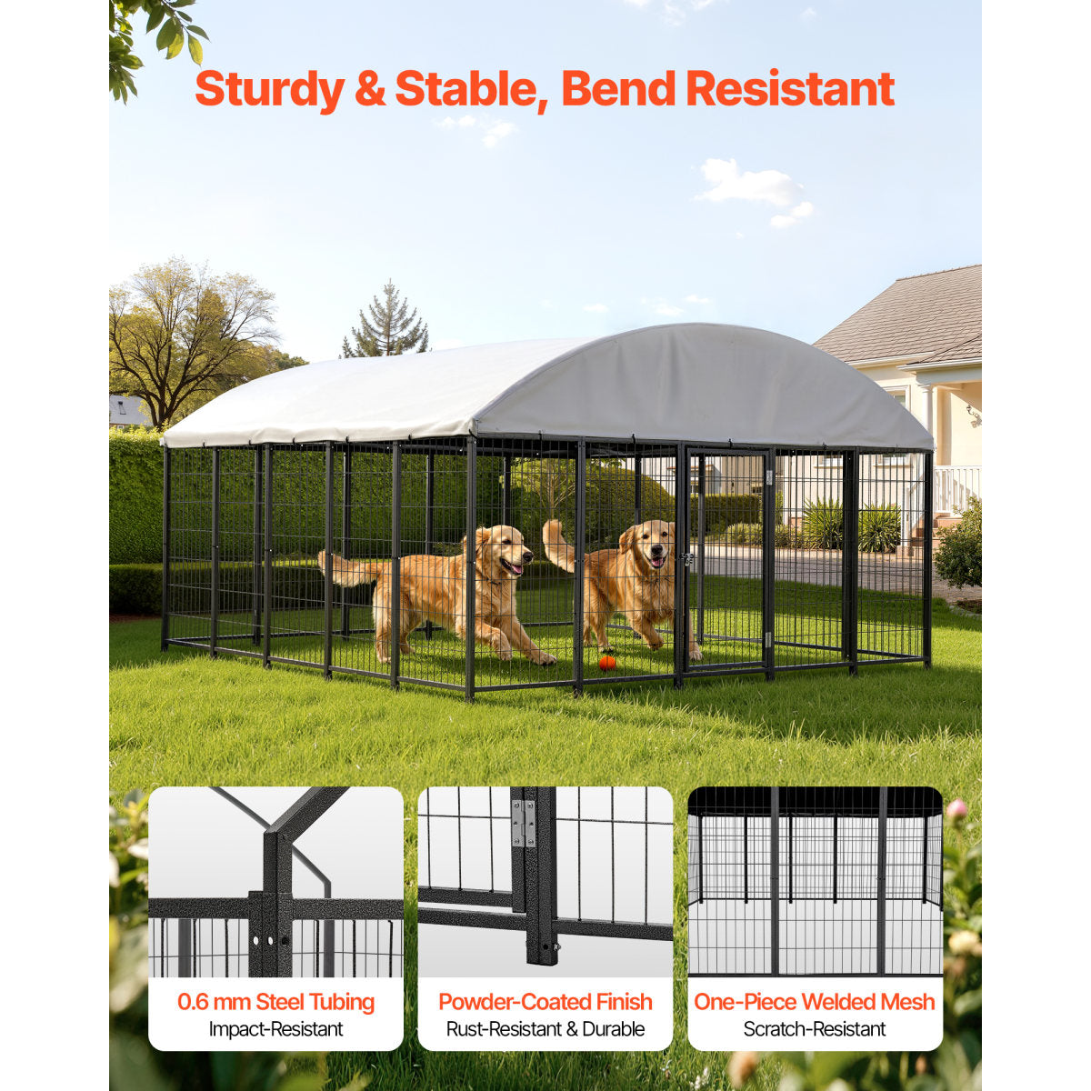 Outdoor Dog Kennel, 9.8 X 9.8 X 5.4 Ft Large Dog Kennel With Secure Lock, Outside Dogs Enclosures With UV-Resistant & Waterproof Roof Cover, Heavy Duty Pet Crate Cage Run For Large Dogs