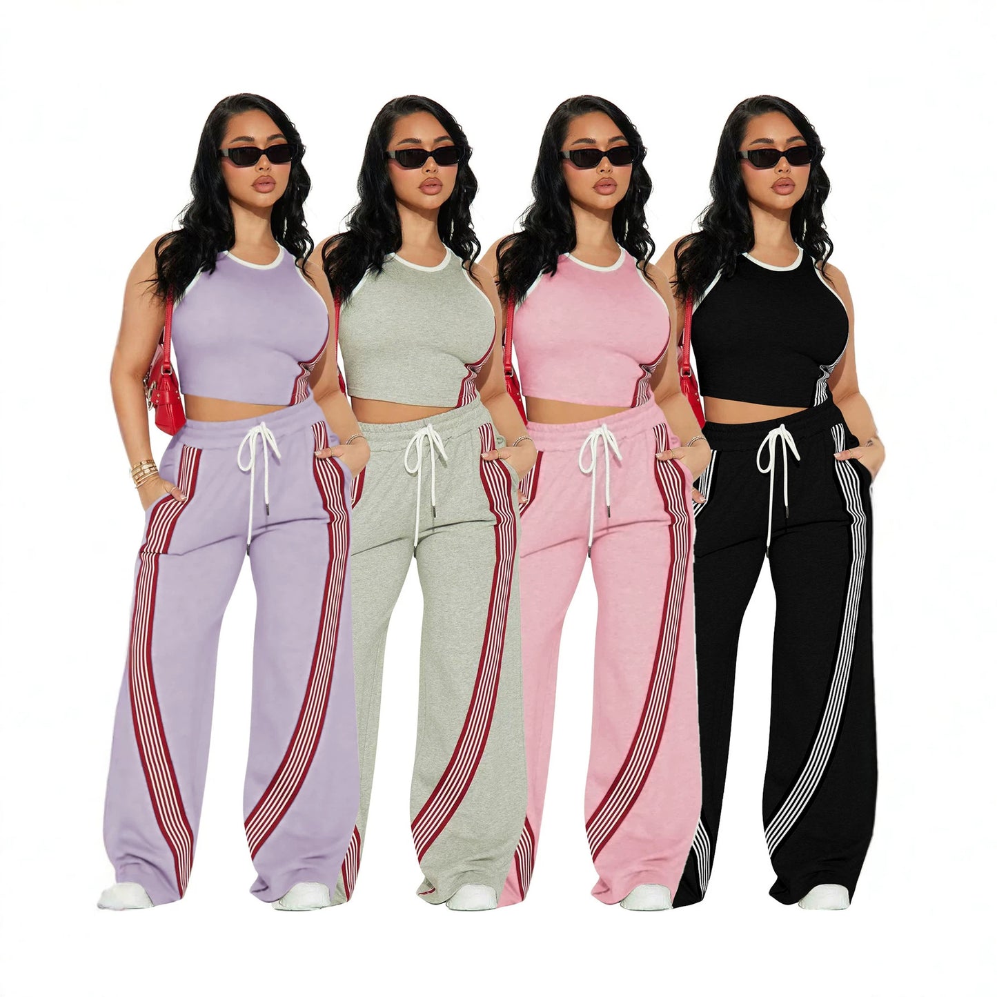 Womens Fashion Casual Vest And Side-striped Pants