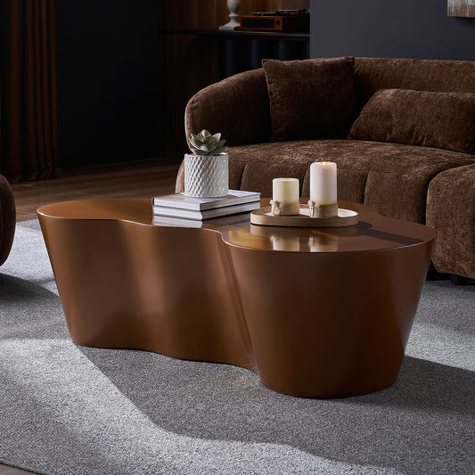 50 Inch Unique Shape Coffee Table Sturdy Fiberglass Tea Table For Living Room No Need Assembly BROWN