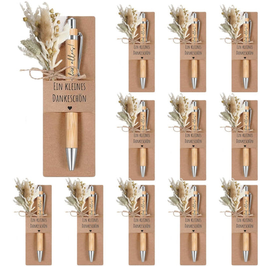 Gift Set “Thank You For Everything” – 12 Dried Flowers, 12 Engraved Wooden Pens, And 12 Kraft Paper Pen Holders; Heartfelt Thank-you Gifts For Friends, Family, And Coworkers