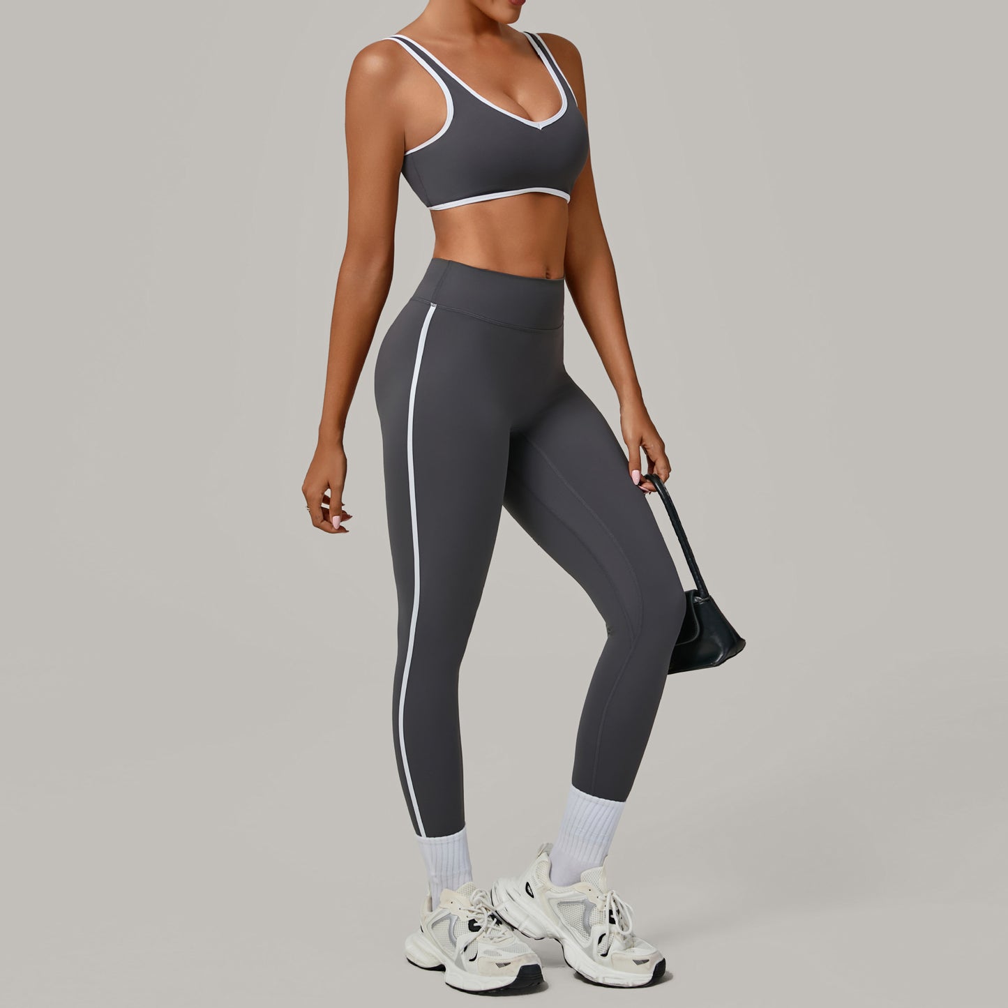 Contrast Color Binding Nude Feel Yoga Beauty Back Tight Quick-drying Workout Clothes Outdoor Sports Suit