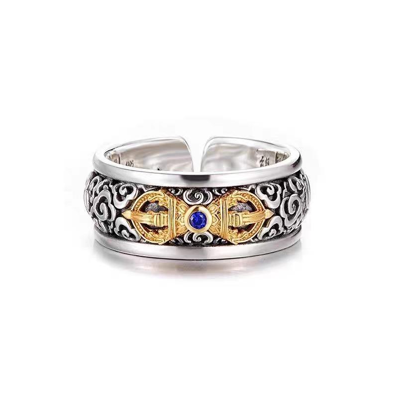 1pc 999 Sterling Silver Hollow Vajra Open Ring, Retro Zen Style, Perfect For Daily Wear & Valentine's Day Gift
