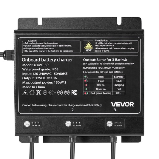 3-Bank 10A 12V Smart Marine Battery Charger Onboard IP68 Waterproof Boat RV