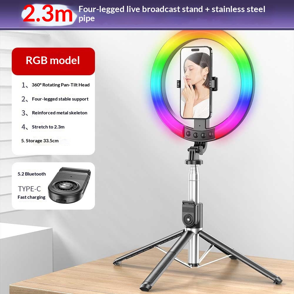 Extended Selfie Stick With Beauty-enhancing Fill Light And Stand
