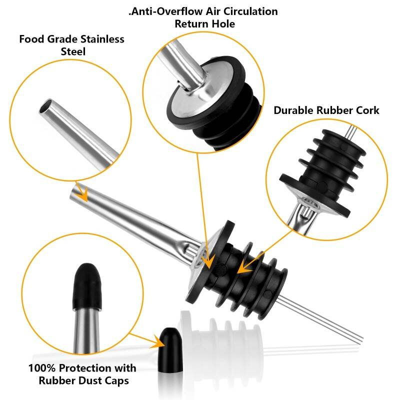 36-Piece Speed Pourers Set With Free Dust Caps, Stainless Steel Bottle Pourers For Spirits, Leakproof Tapered Spout, Bar Accessories For Home, Bar & Restaurant Use