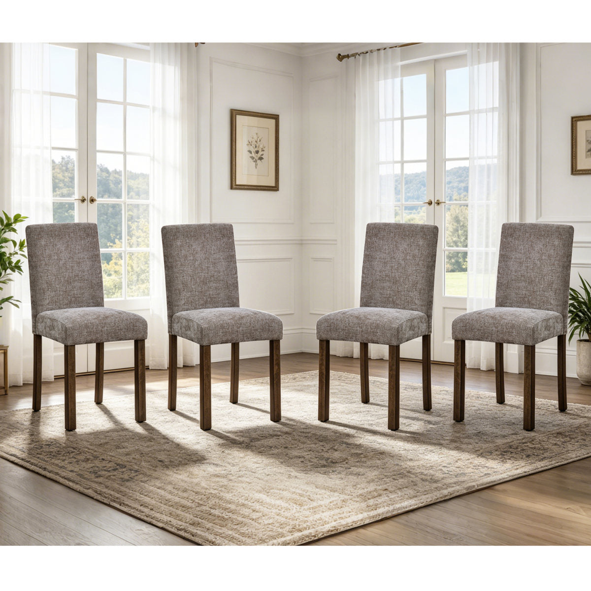 Dining Chairs Only, Wooden Dining Chairs Set of 4, Kitchen Chair with Padded Seat, Upholstered Side Chair for Dining Room, Living Room, Kitchen, Walnut