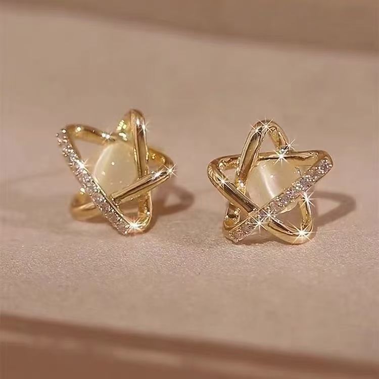 Cat's Eye Five-pointed Star Stud Earrings For Women, Premium Unique Elegant Star Earrings, 2026 New Hot Selling Ear Jewelry