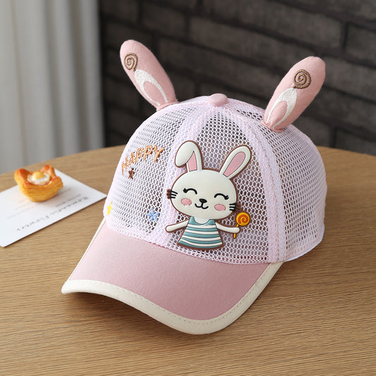 Children's Candy Rabbit Cute And Fashionable Net Scarf Baseball Cap For Summer - Boys And Girls' Sun Hat For Outdoor Travel - Duckbill Cap For Babies