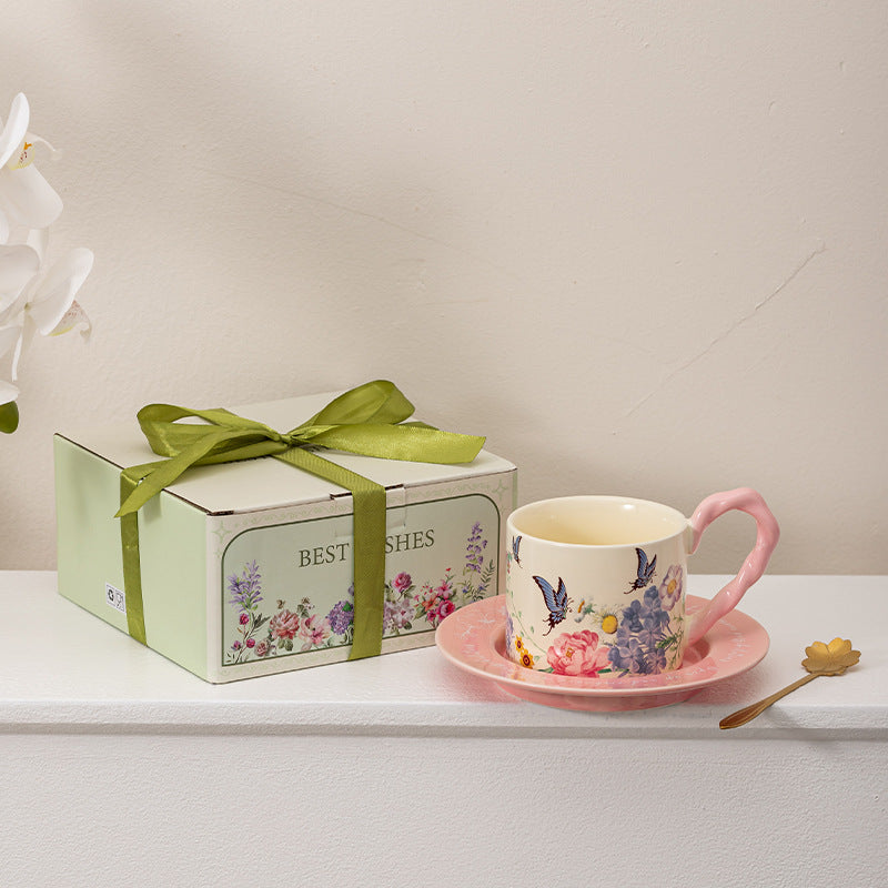 Butterfly Coffee Cup And Saucer Gift Set Ceramic Mug
