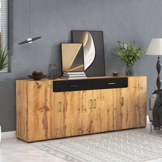 Sideboard, Kitchen Cabinet, Storage Cabinet, 208 X 39.5 X 80 Cm, Unit With 4 Doors And 2 Drawers, Sideboard Buffet