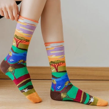 Personalized Oil Painting Ladies' Street Style Fashion Trend Cotton Socks