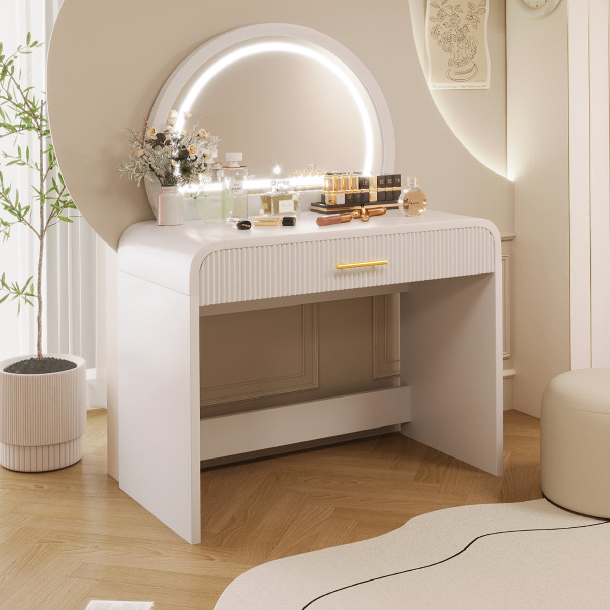 39 Makeup Vanity Table With Mirror Touch Screen Lighted Mirror, Dressing Table With Drawer For Bedroom, White