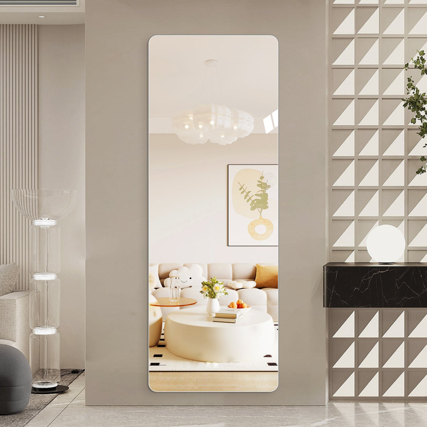 60 X 15  Inch Full Body Round Corner Mirror For Living Room Bedroom Cloakroom Wall Hanging With Hanging Hole High Quality 5mm Silver Mirror  Explosion-proof Glass