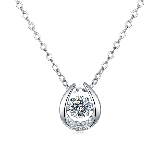 S925 Sterling Silver 0.5ct D Color VVS1 Moissanite Horseshoe Necklace 45cm Platinum Plated GRA Certified Gift Box