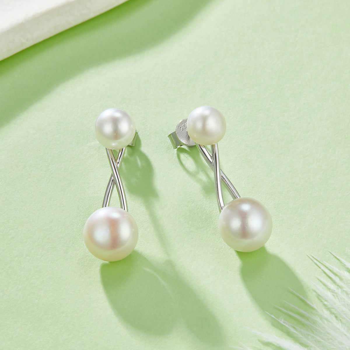 S925 Sterling Silver Natural Freshwater Pearl Earrings, 1.1g Lightweight X-Cross Design, 3 Colors Available, Platinum Gold Rose Gold Plated, Gift Box