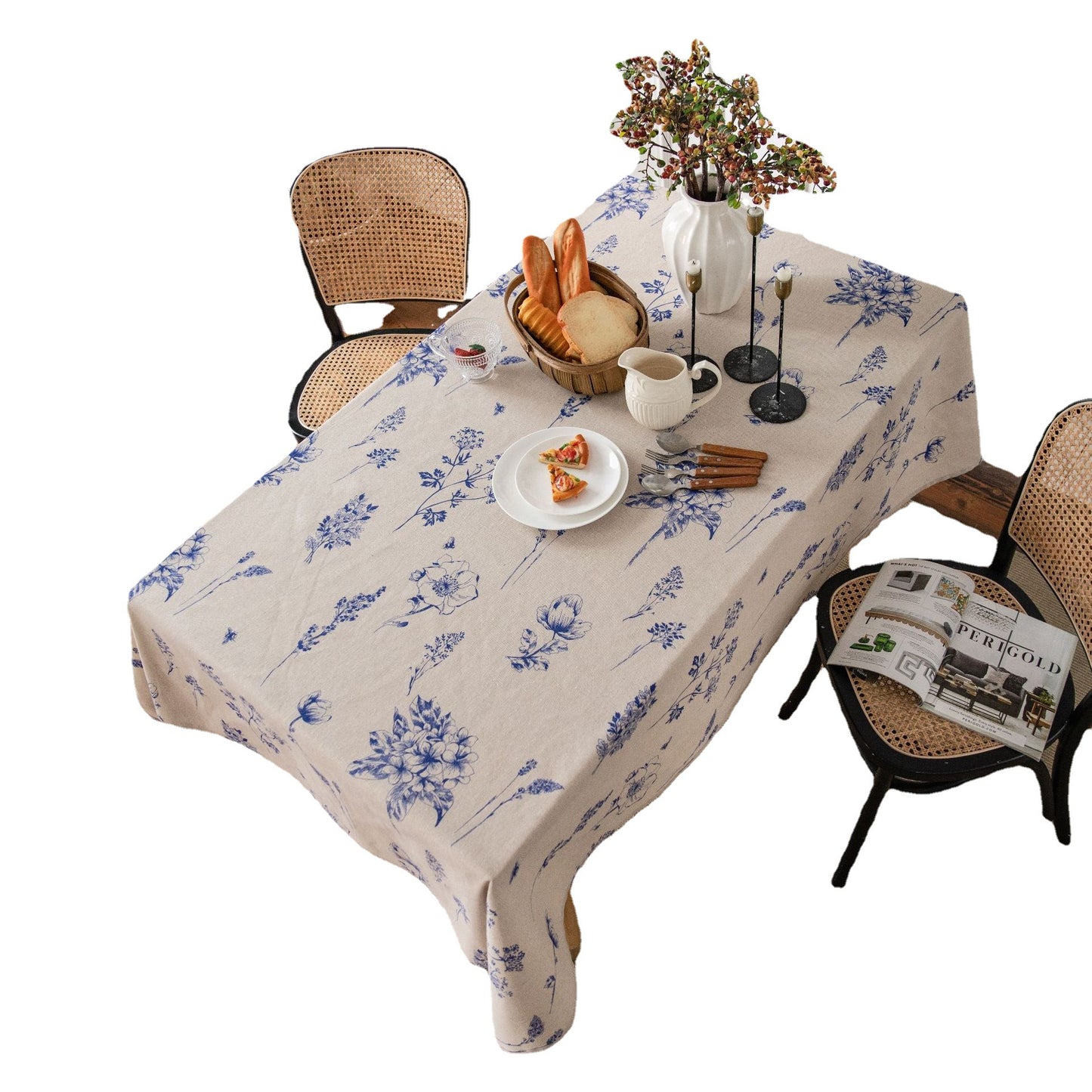 Kitchen Tablecloth With Little Bee And Blue Flower Print