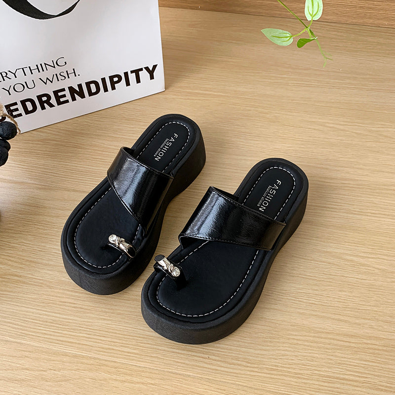 Fashion Platform Slide Sandals For Women, New Summer Outdoor Wear, Versatile Elevated Flip Flops With Toe Post