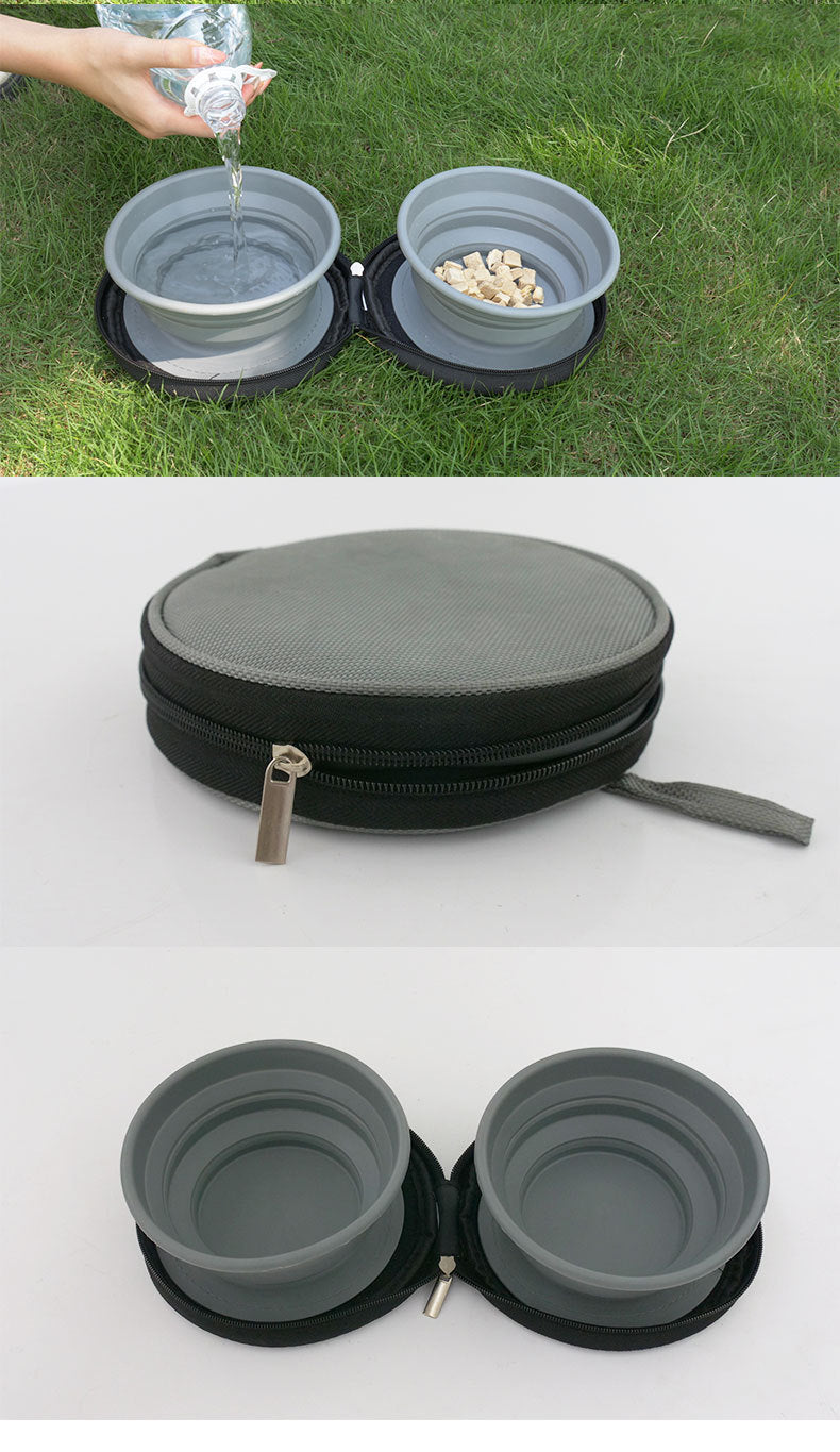 Pet Bowl Outdoor Drinking Water Feeding Folding Tableware Set