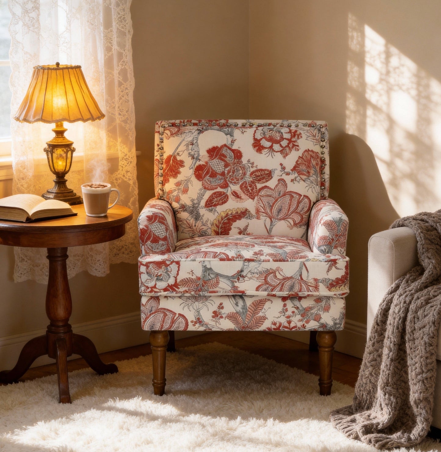 Accent Chair, Floral Armchair, Nailhead Trim, Red And White Decor, Solid Wood Legs, Farmhouse Furniture, Upholstered Slipper Chair, Side Chair, Traditional Print, Wayfair Living Room.