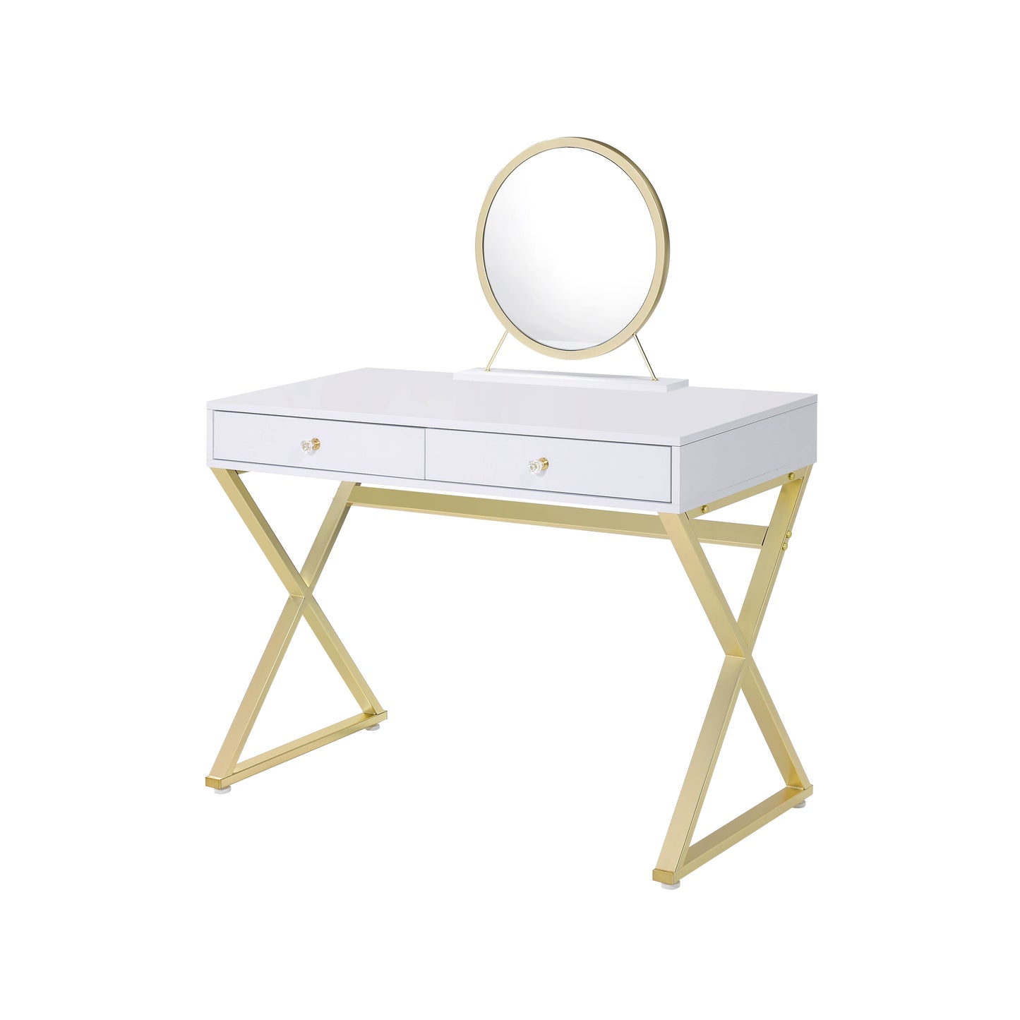 Coleen White & Gold Finish Vanity Desk W Mirror & Jewelry Tray