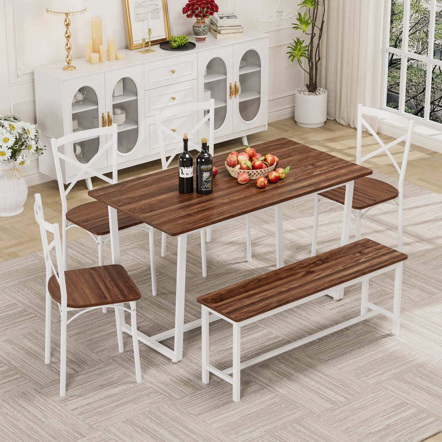 6 Pieces Dining Set 6-Piece Kitchen Table Set Perfect For Kitchen, Breakfast Nook, Living Room Occasions