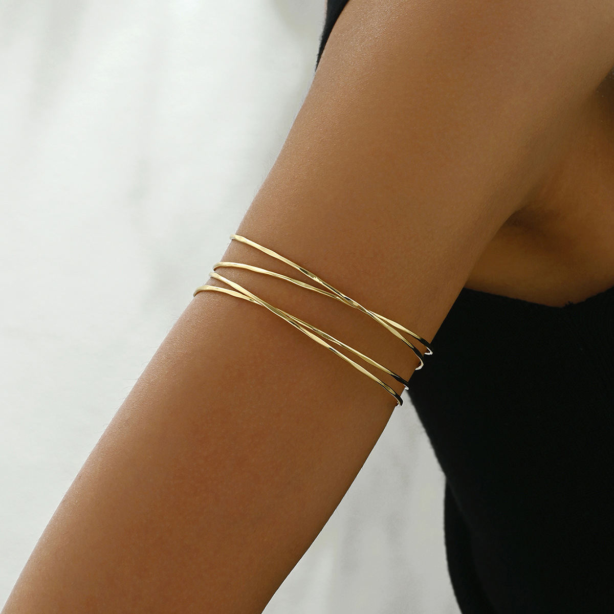 Ins Minimalist Niche Japanese Korean Style Bangle For Women, Multi-Layer High-end Geometric Line Arm Cuff Bracelet, Versatile Daily Jewelry