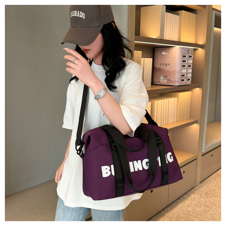 Women's Fashion Letter Print Gym Duffel Bag - Wet & Dry Separation Yoga Fitness Tote, Weekender Overnight Shoulder Bag For Travel