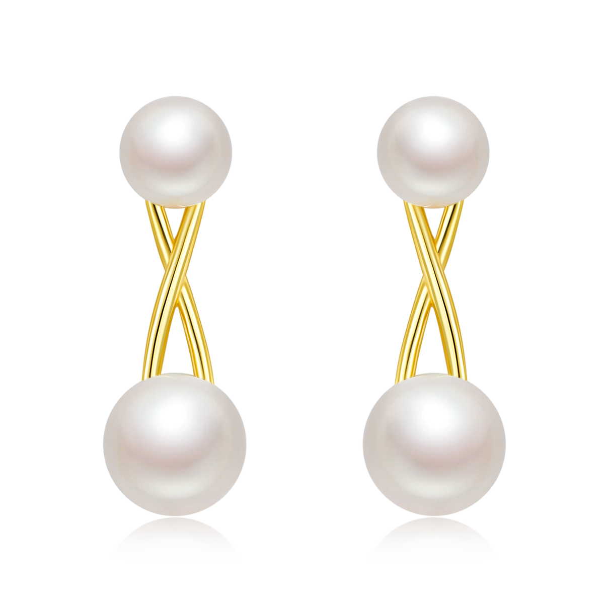 S925 Sterling Silver Natural Freshwater Pearl Earrings, 1.1g Lightweight X-Cross Design, 3 Colors Available, Platinum Gold Rose Gold Plated, Gift Box