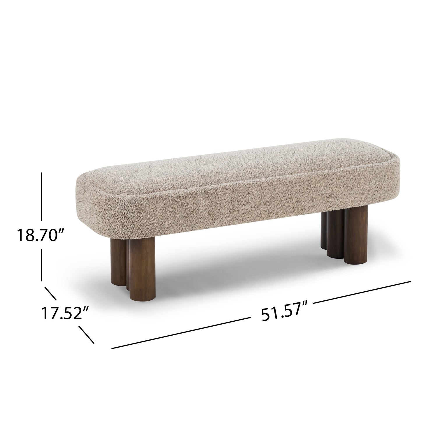 Indoor Khaki Boucle Dining Bench With Walnut Color Legs, 51.57 L Upholstered Seating For Kitchen, Dining Room And Living Space,250lbs Capacity