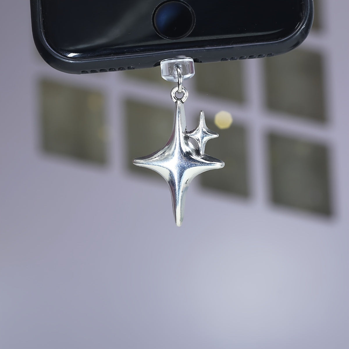 Silver Four-corner Star Dust Plug Pendant Charging Port